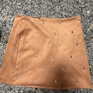 Brown Studded Suede Mini Skirt - Women